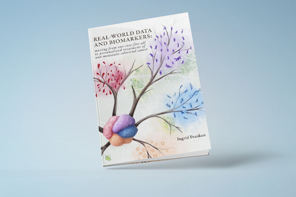 decoratieve afbeelding: voorkant proefschrift Ingrid Franken tegen blauwe achtergrond