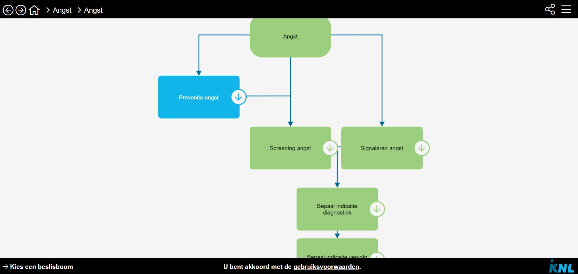 screenshot van website Palliaguide met beslisboom Angst Vul nu de vragenlijst in over Palliaguide